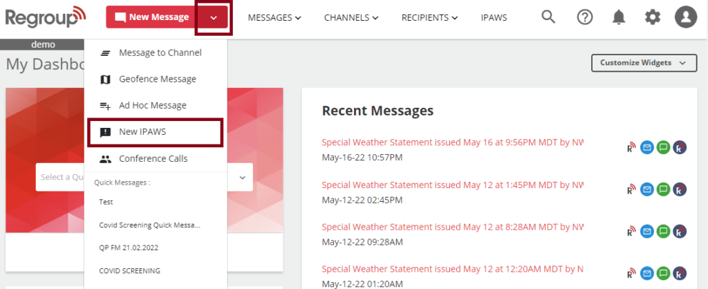 Regroup IPAWS screenshot